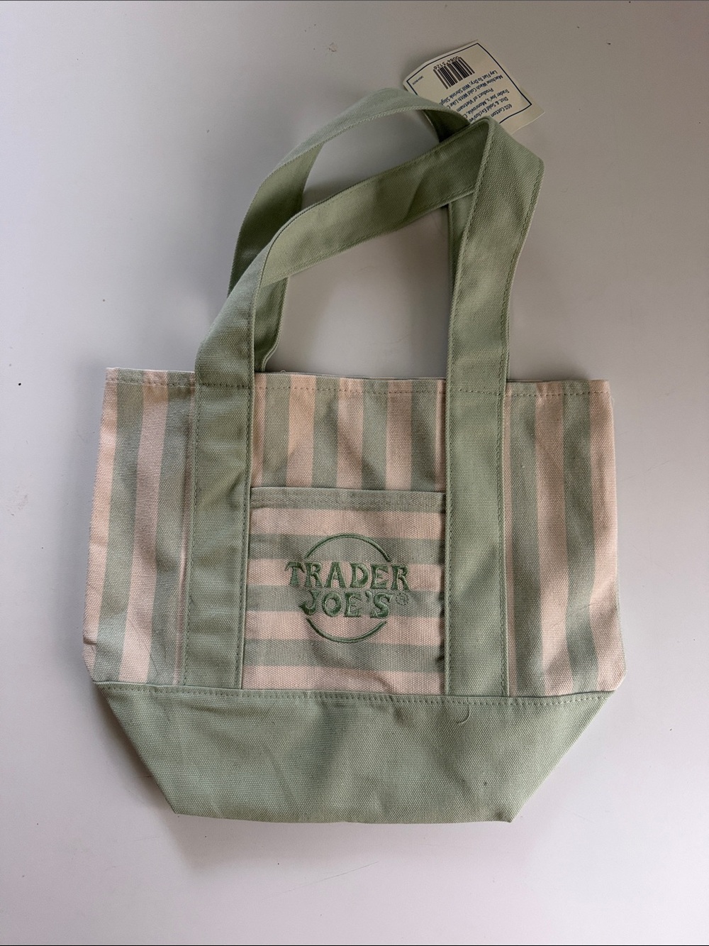 Trader Joe’s Mint Green Striped Canvas Tote Bag